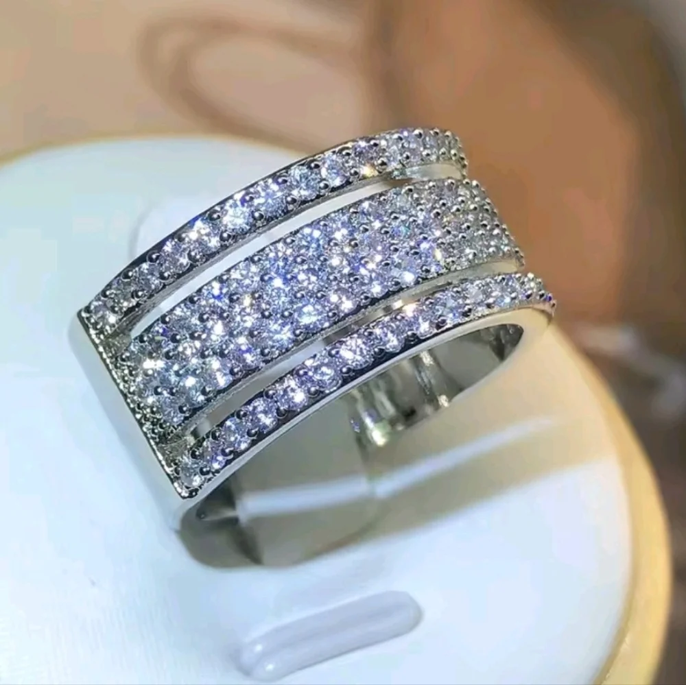 Unisex 925 Sterling Silver Pave Band Ring Sz 10